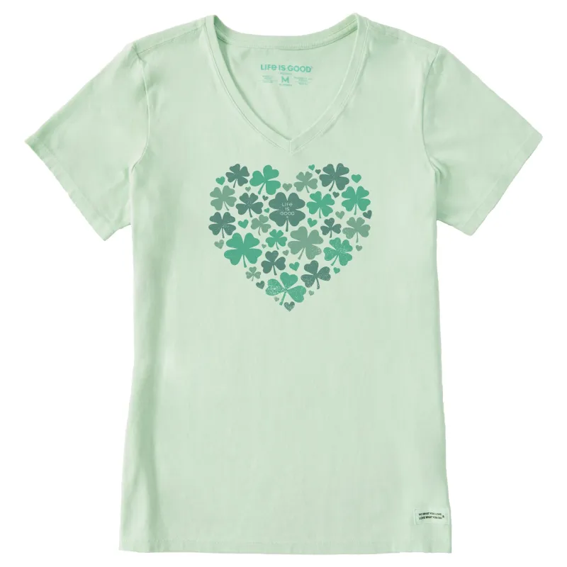 Women's Shamrock Heart Short Sleeve Crusher Vee sold by Life is Good
