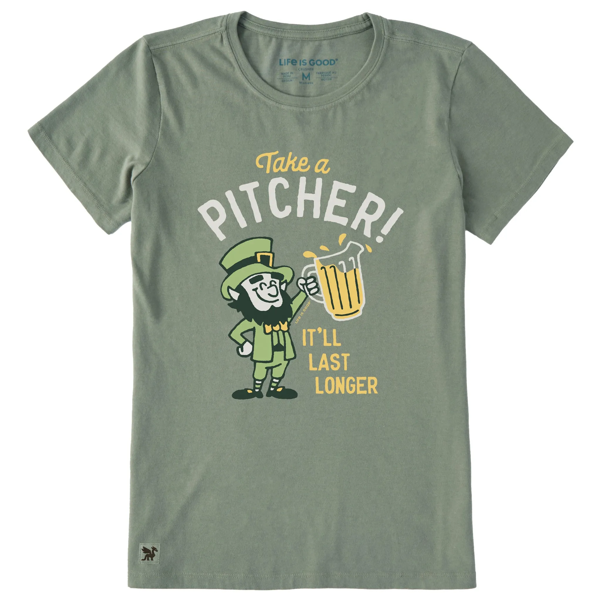 Women's Take a Pitcher Leprechaun Arch Short Sleeve Crusher Tee sold by Life is Good