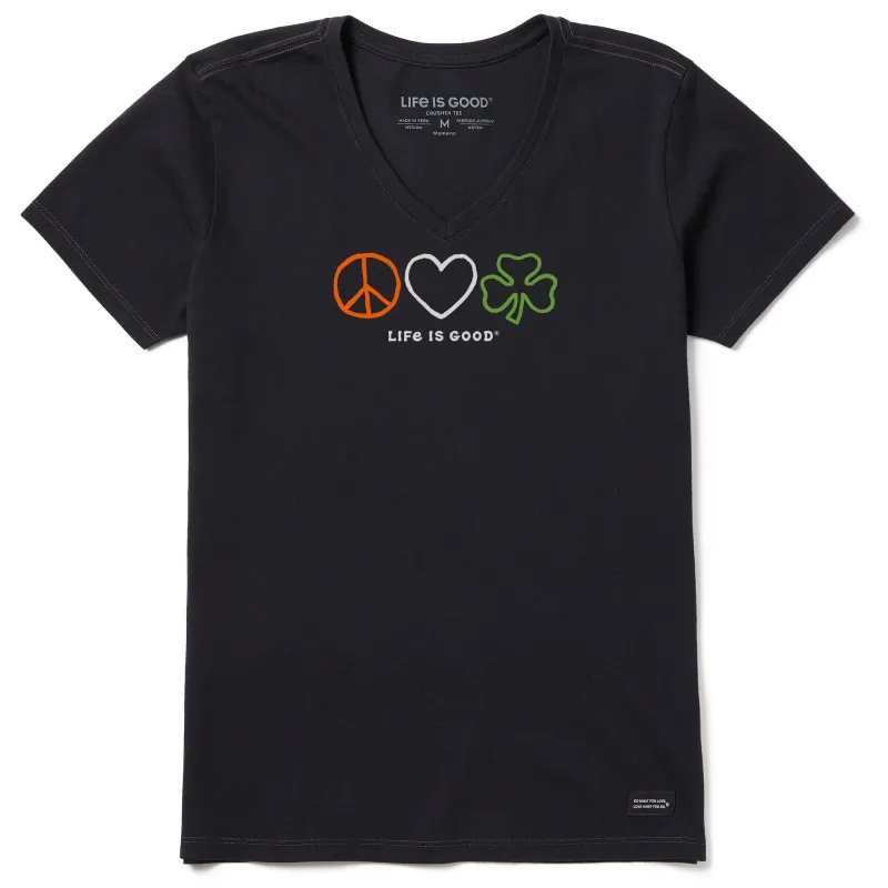 Women's Peace Love Shamrock Short Sleeve Crusher Vee sold by Life is Good