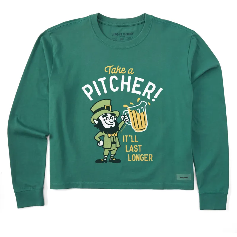 Women's Take a Pitcher Leprechaun Arch Long Sleeve Crusher Boxy Tee sold by Life is Good