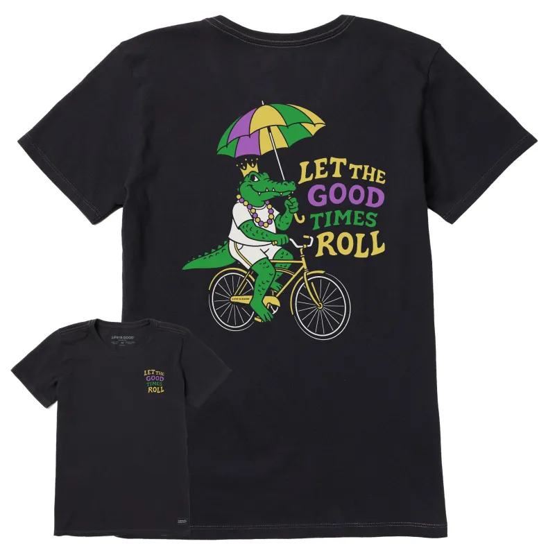 Women's Let the Good Times Roll Mardi Gras Gator Short Sleeve Crusher Tee made by Life is Good