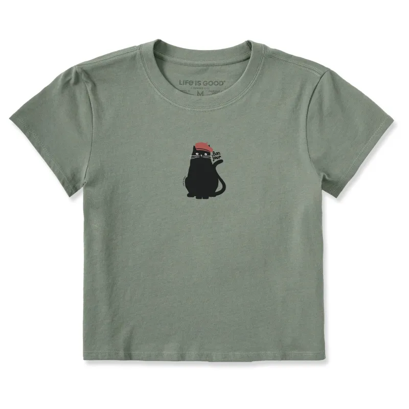 Women's Bon Jour Cat Crusher-LITE Shrunken Tee sold by Life is Good