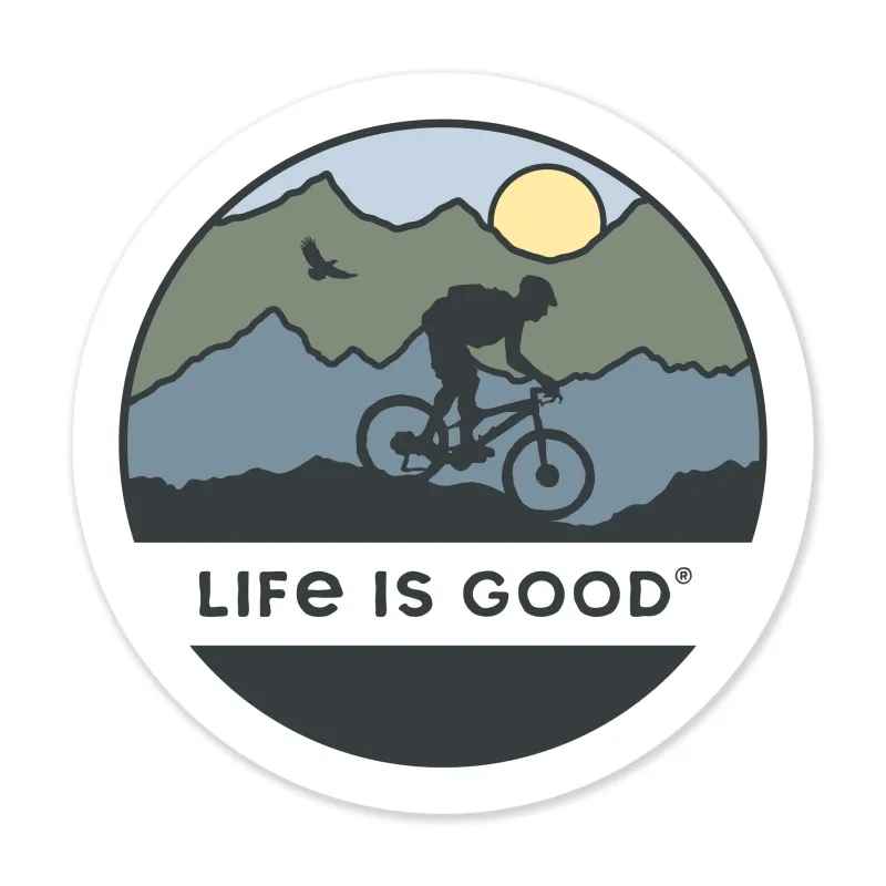 Biking Sunset 4" Circle Sticker sold by Life is Good