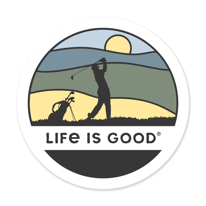 Golf Sunset 4" Circle Sticker sold by Life is Good