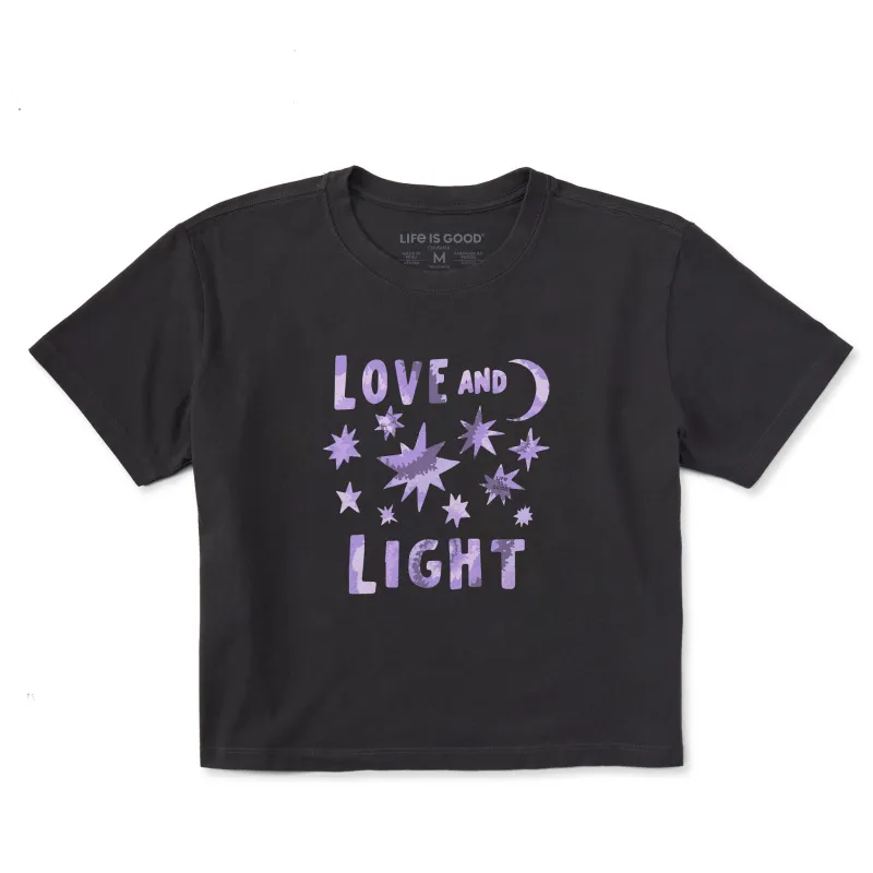 Women's Love and Light Tie Dye Short Sleeve Crusher Boxy Tee sold by Life is Good