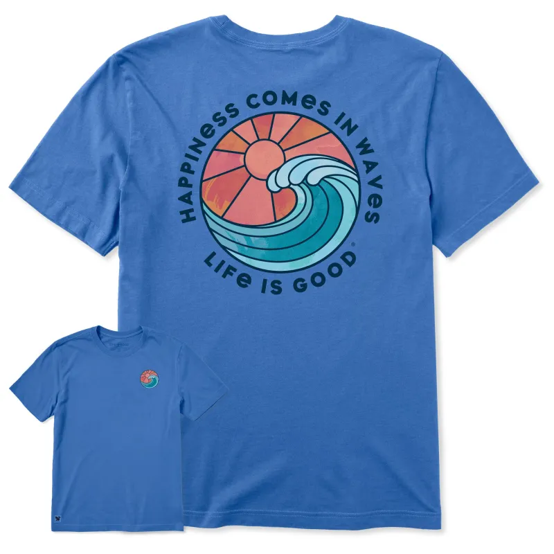 Men's Happiness Comes in Waves Tie Dye Short Sleeve Crusher Tee sold by Life is Good