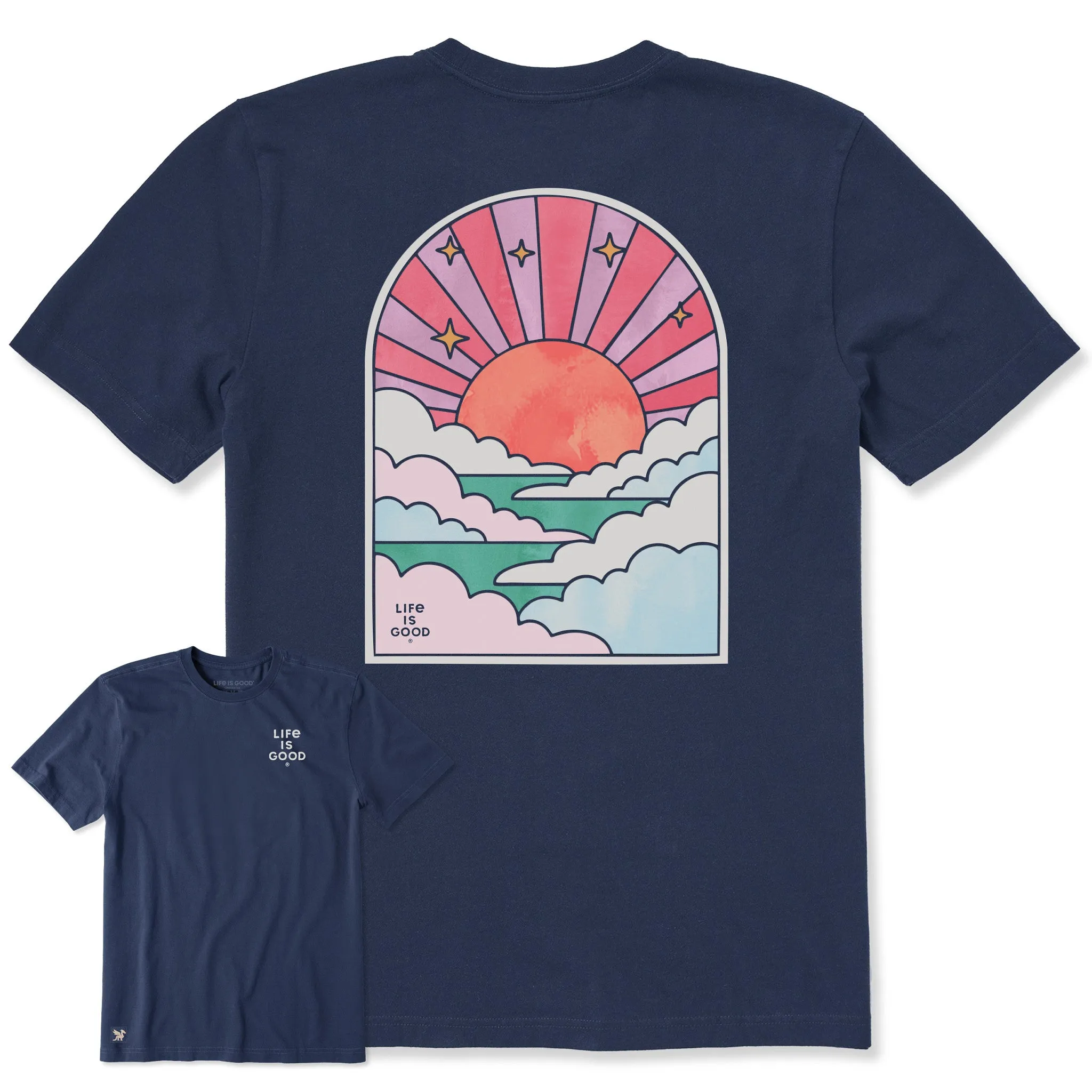 Men's Cloudy Sunset Tie Dye Short Sleeve Crusher Tee sold by Life is Good