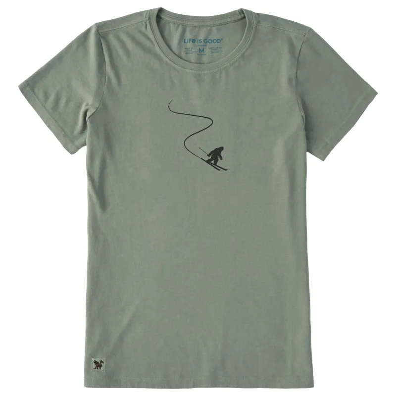 Women's Bigfoot on Skis Short Sleeve Crusher Tee sold by Life is Good