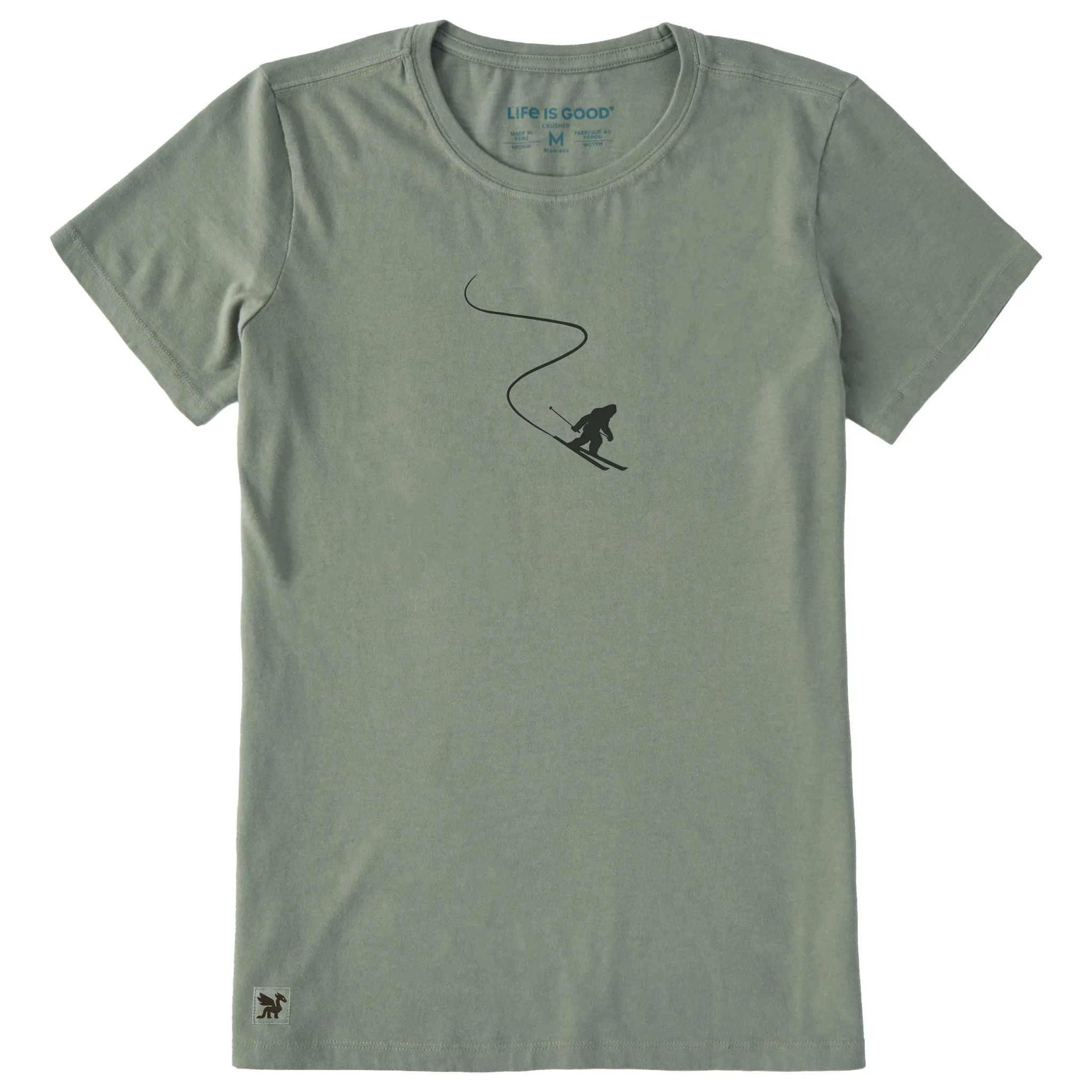 Women's Bigfoot on Skis Short Sleeve Crusher Tee sold by Life is Good