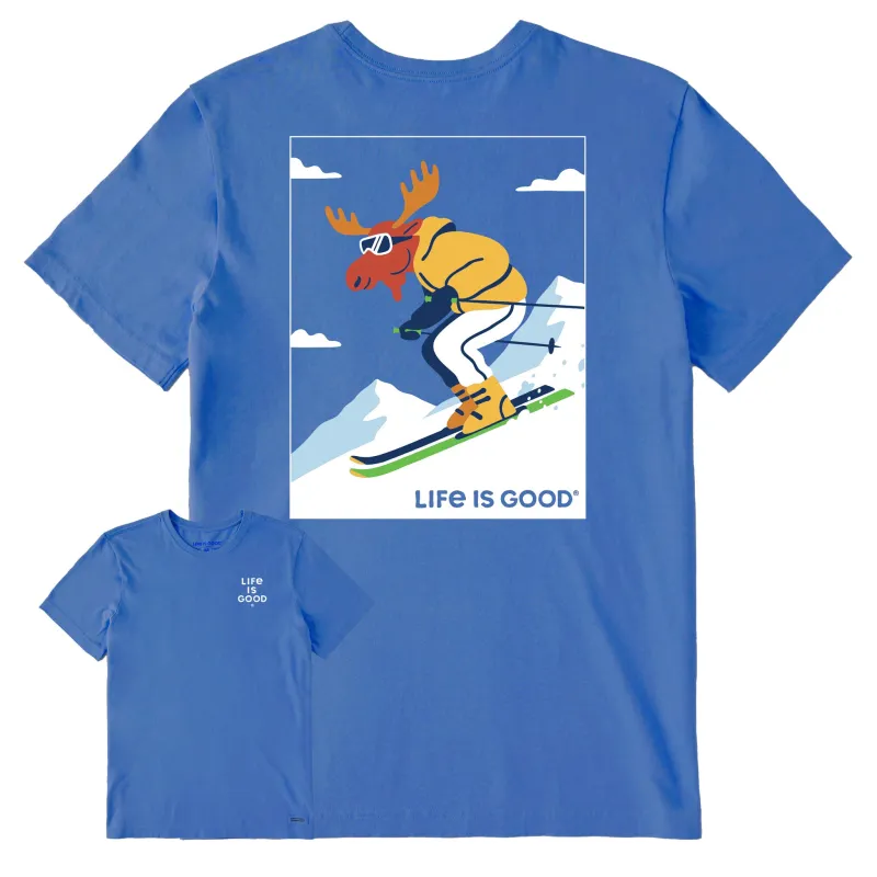 Men's Downhill Ski Moose Short Sleeve Crusher Tee sold by Life is Good