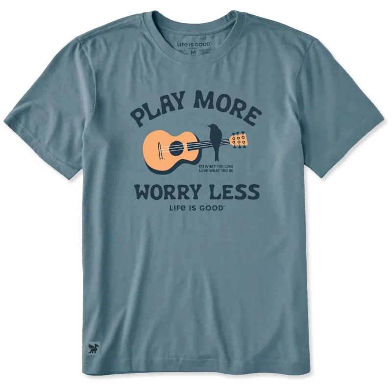 Men's Play More Guitar Worry Less Short Sleeve Crusher Tee sold by Life is Good