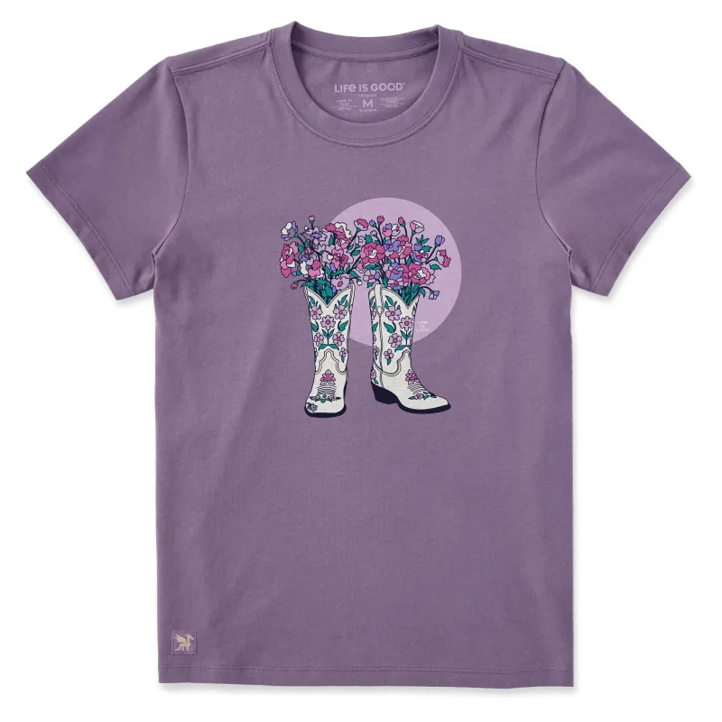 Women's Foral Cowgirl Boots Short Sleeve Crusher Tee sold by Life is Good