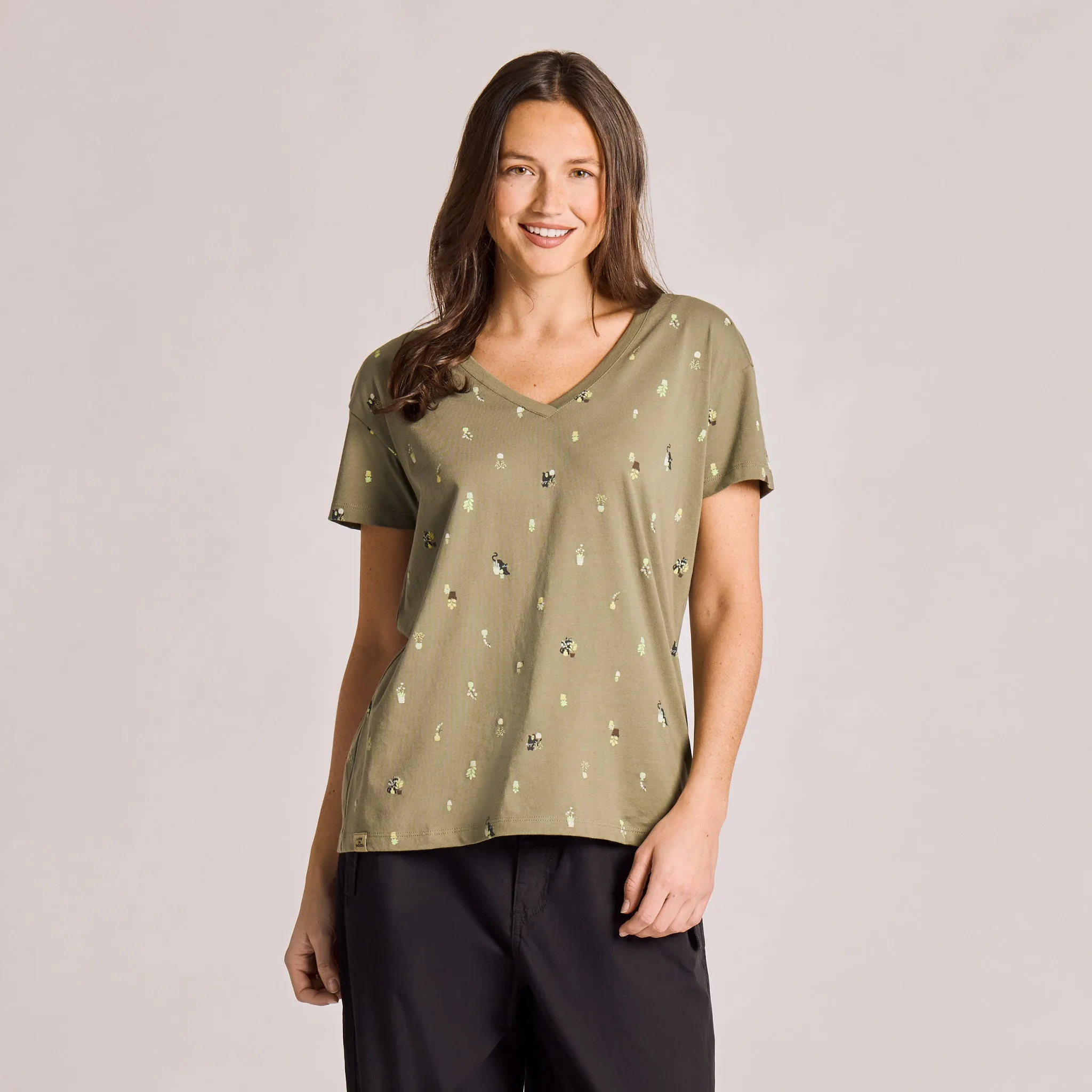 Women's Cats and Plants Pattern Crusher-LITE Easy Vee sold by Life is Good