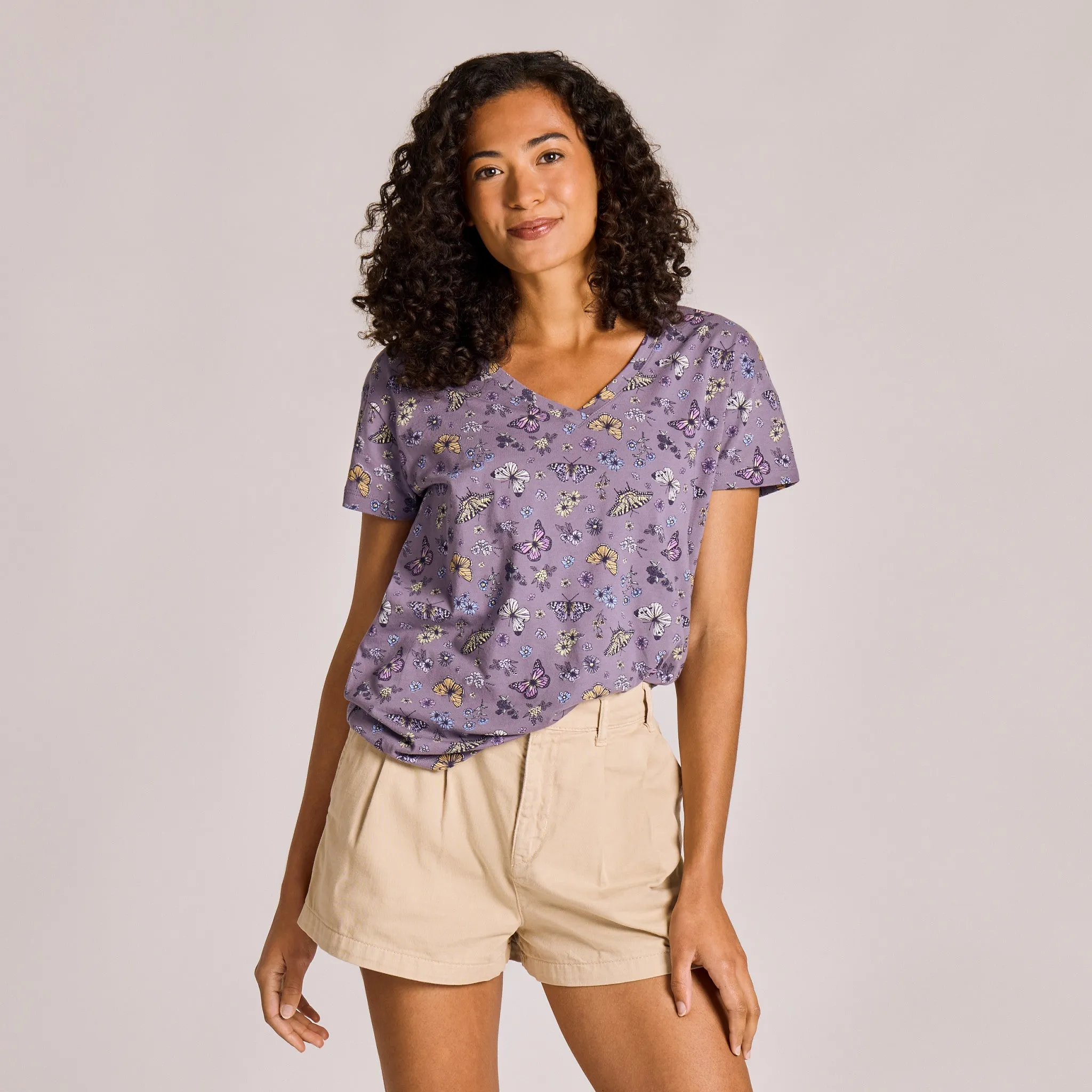 Women's Butterfly Garden Pattern Crusher-LITE Easy Vee sold by Life is Good