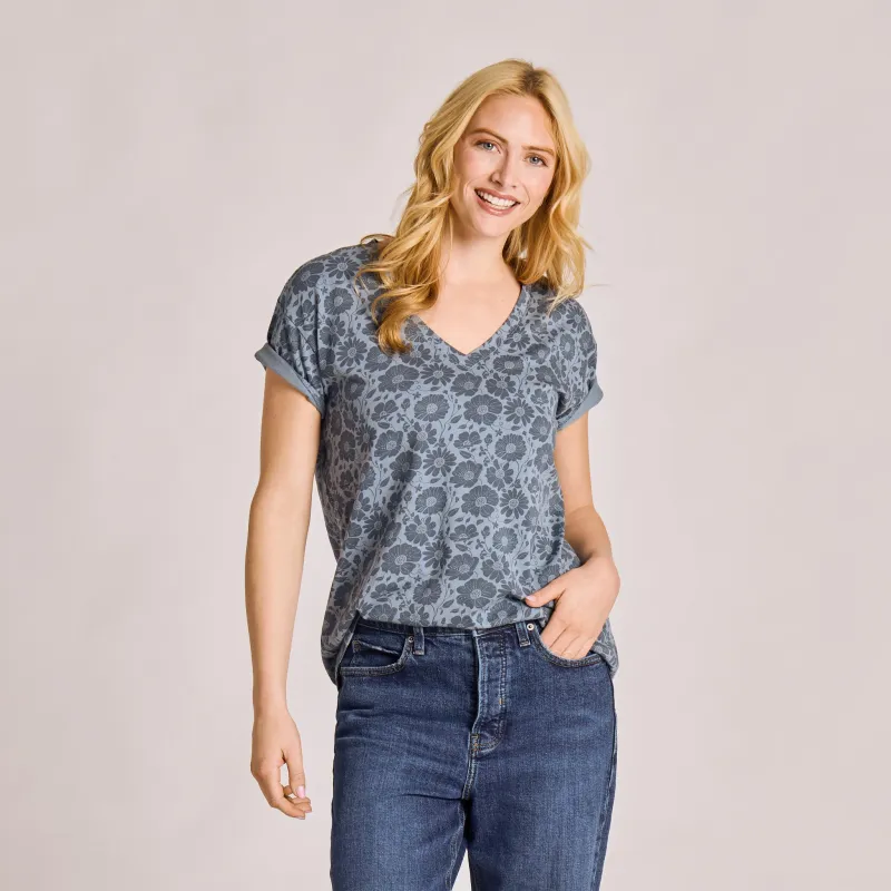 Women's Inkblock Floral Pattern Crusher-LITE Easy Vee sold by Life is Good