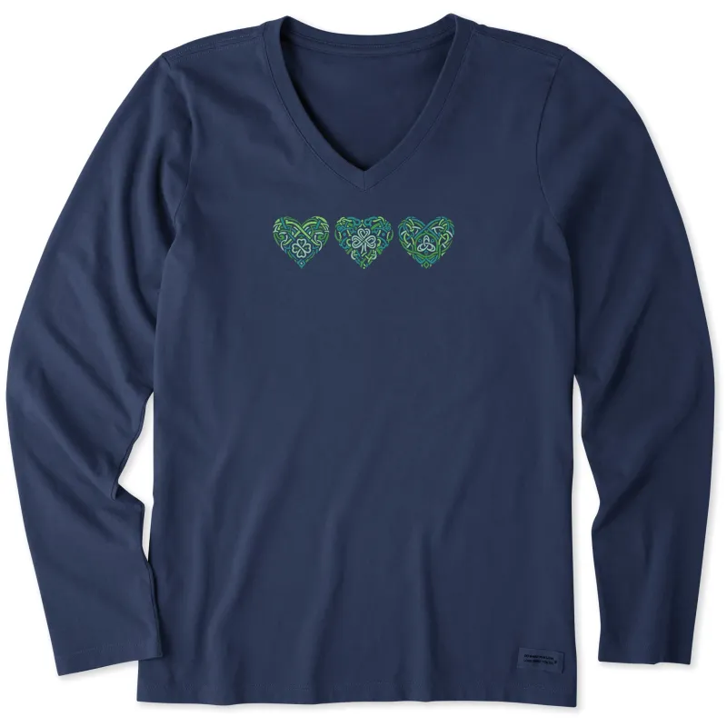 Women's Three Celtic Hearts Long Sleeve Crusher Vee made by Life is Good