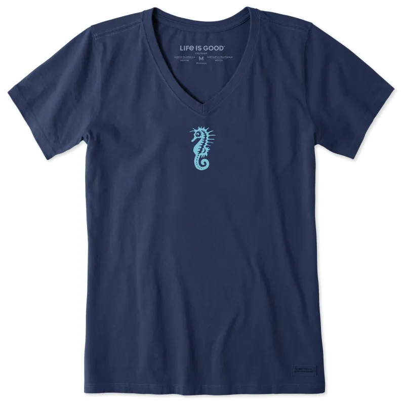 Women's Seahorse Mini Short Sleeve Crusher Vee sold by Life is Good