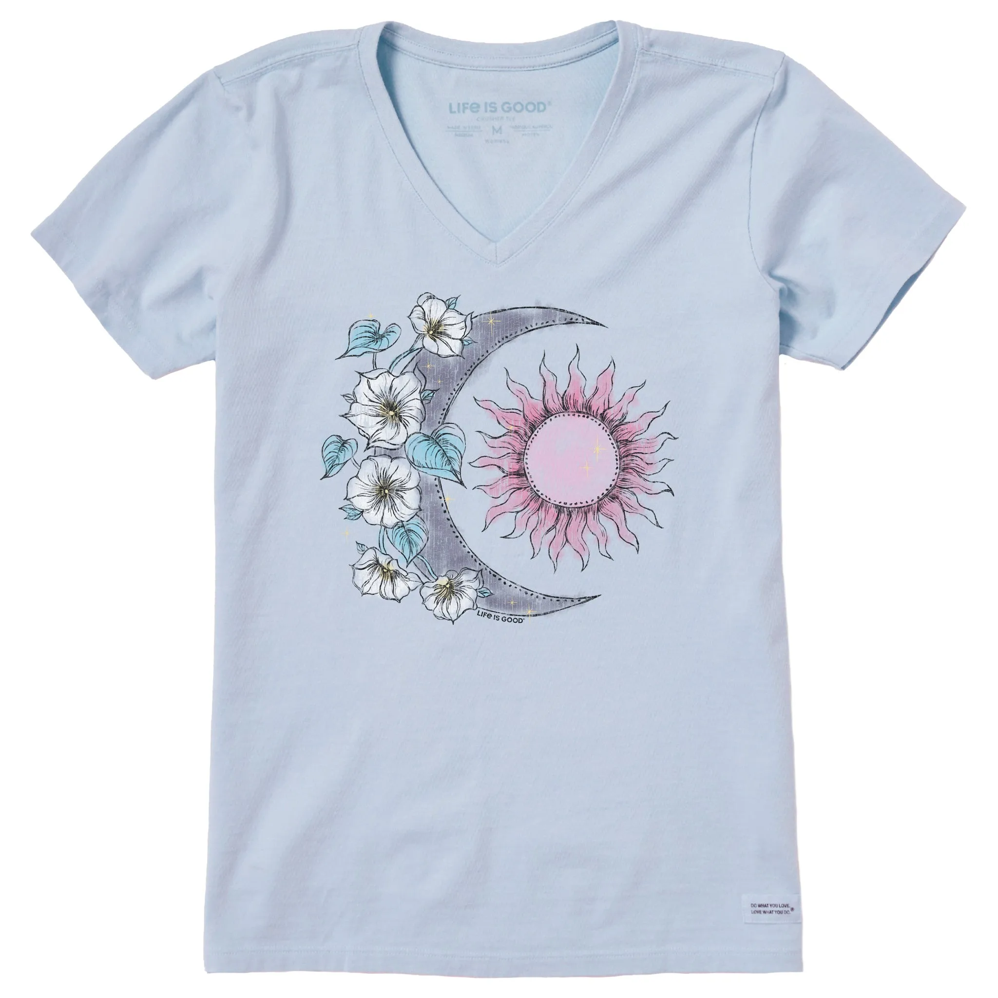 Women's Sun In Floral Moon Short Sleeve Crusher Vee sold by Life is Good