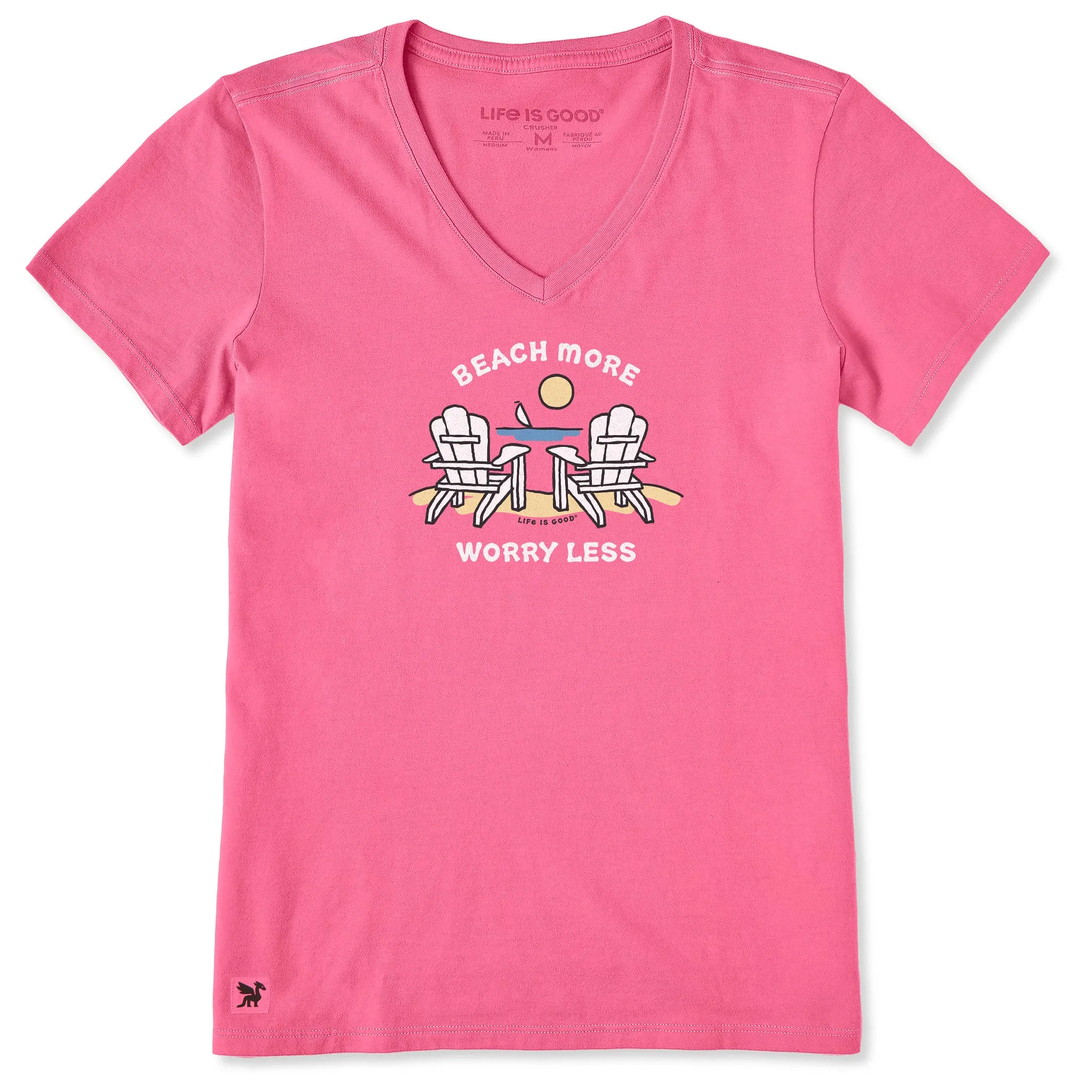 Women's Beach More Worry Less Adirondacks Short Sleeve Crusher-LITE Vee sold by Life is Good