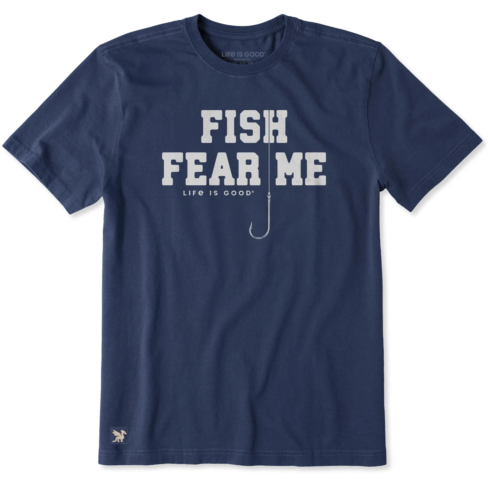 Men's Hook Fish Fear Me Short Sleeve Crusher Tee sold by Life is Good