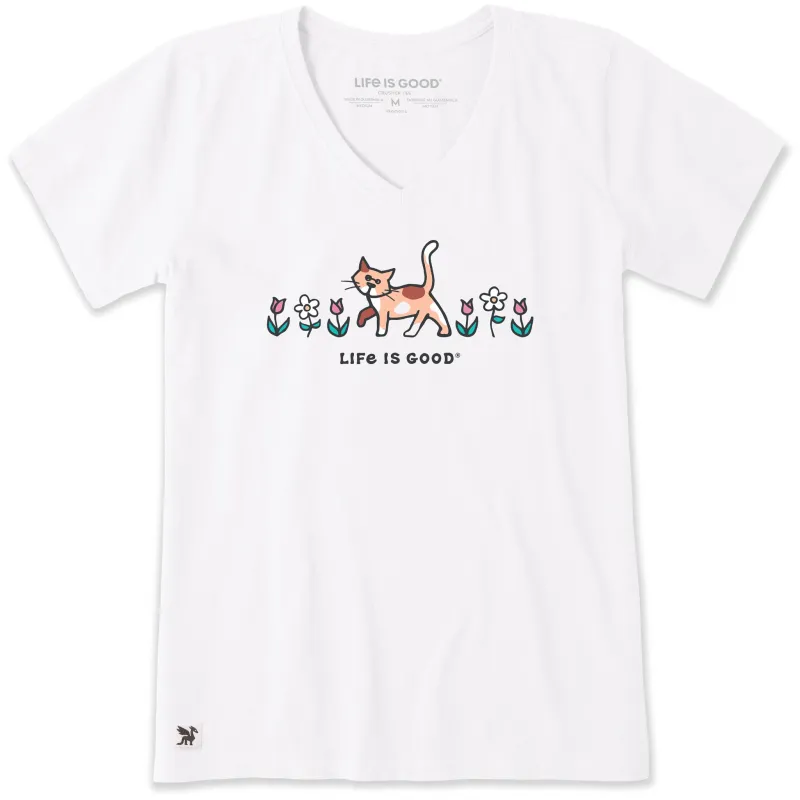 Women's Al The Cat Flowers Short Sleeve Crusher-LITE Vee made by Life is Good
