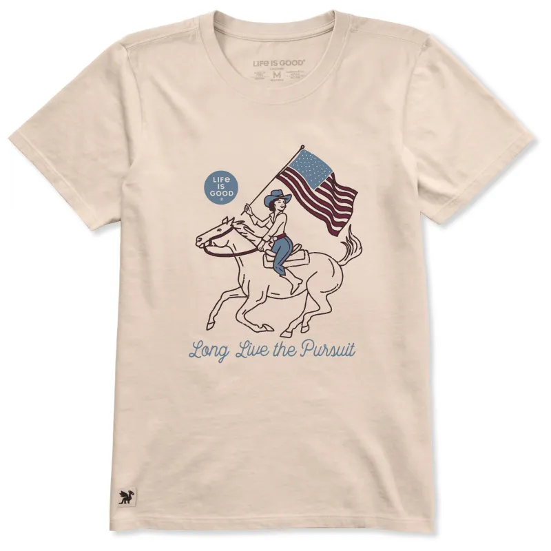 Women's Long Live the Pursuit Cowgirl Flag Short Sleeve Crusher Tee sold by Life is Good