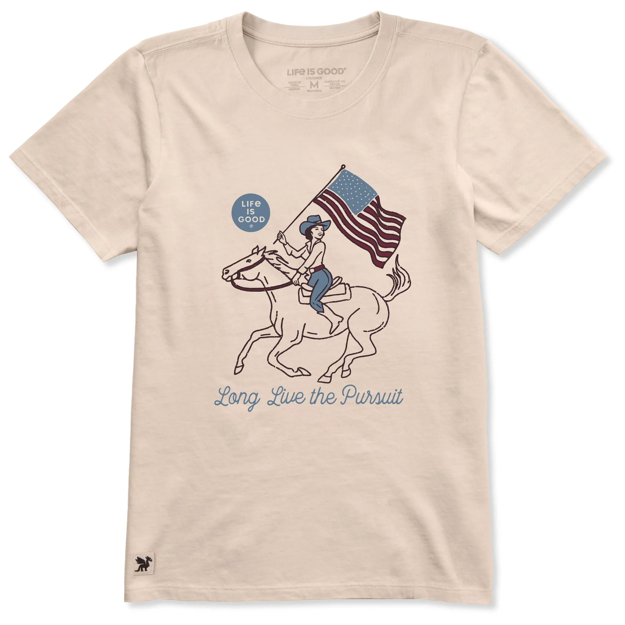Women's Long Live the Pursuit Cowgirl Flag Short Sleeve Crusher Tee sold by Life is Good
