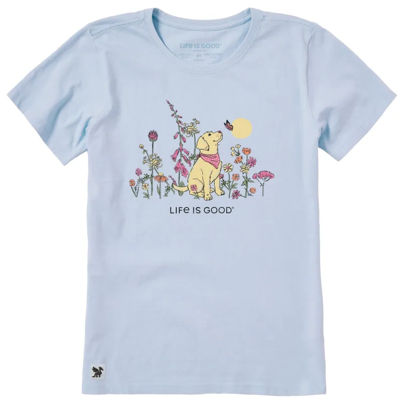 Women's Dog Among Wildflowers Short Sleeve Crusher-LITE Tee sold by Life is Good