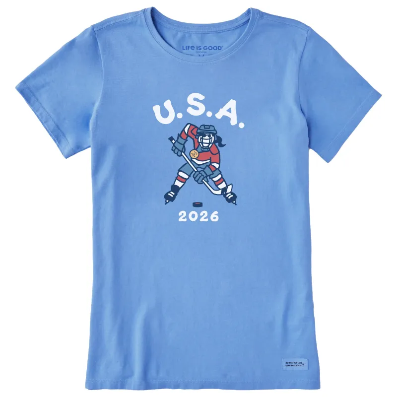 Women's Jackie Hockey Gold 2026 Short Sleeve Crusher Tee made by Life is Good