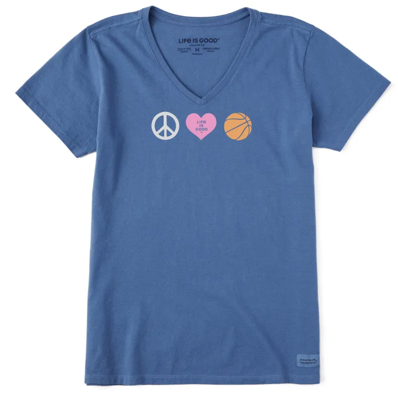 Women's Peace Love Hoops Short Sleeve Crusher Vee sold by Life is Good