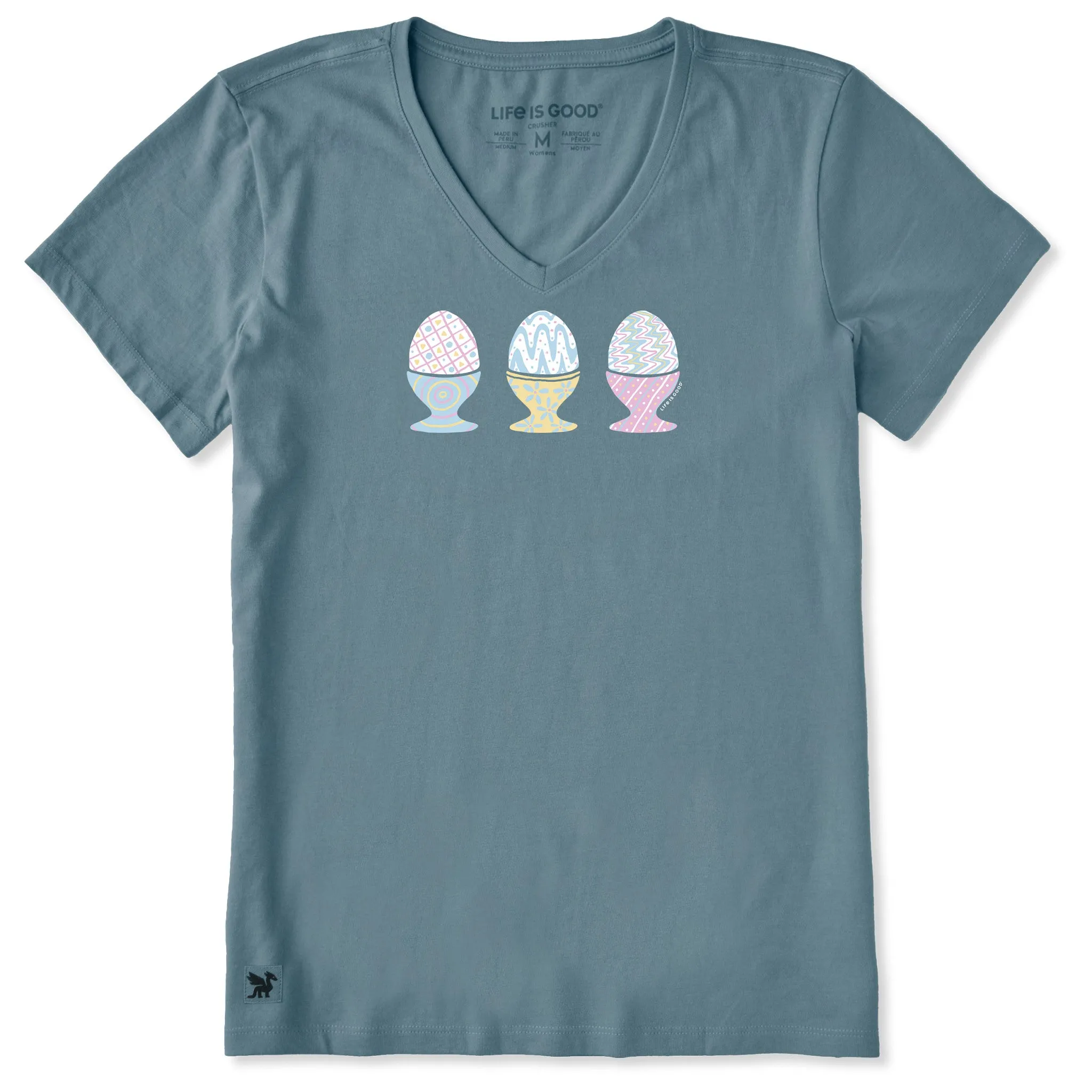 Women's Three Eggs Short Sleeve Crusher Vee sold by Life is Good