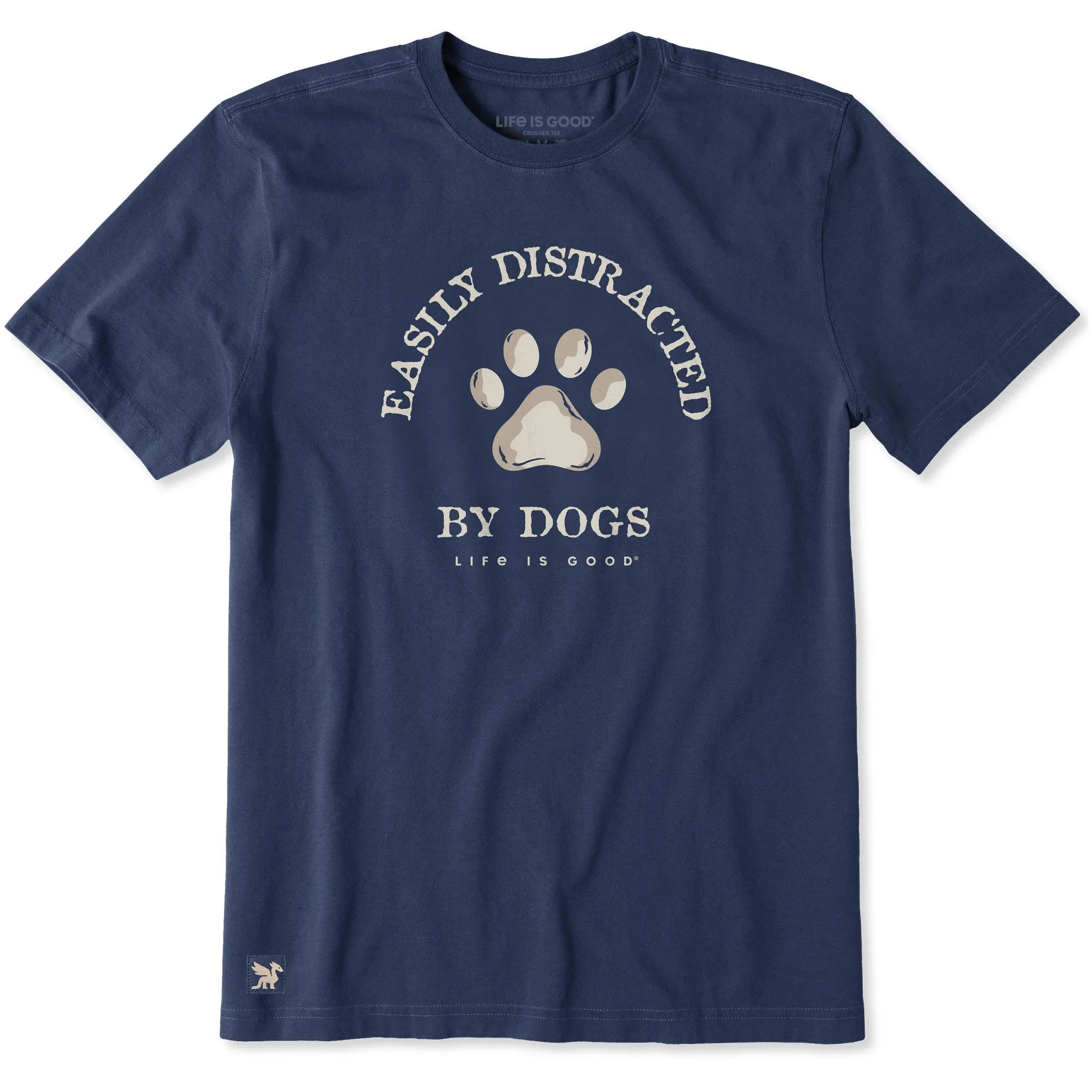 Men's Easily Distracted by Dogs Paw Short Sleeve Crusher Tee sold by Life is Good