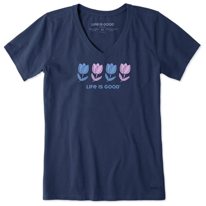 Women's Rally Tulips Short Sleeve Crusher-LITE Vee sold by Life is Good