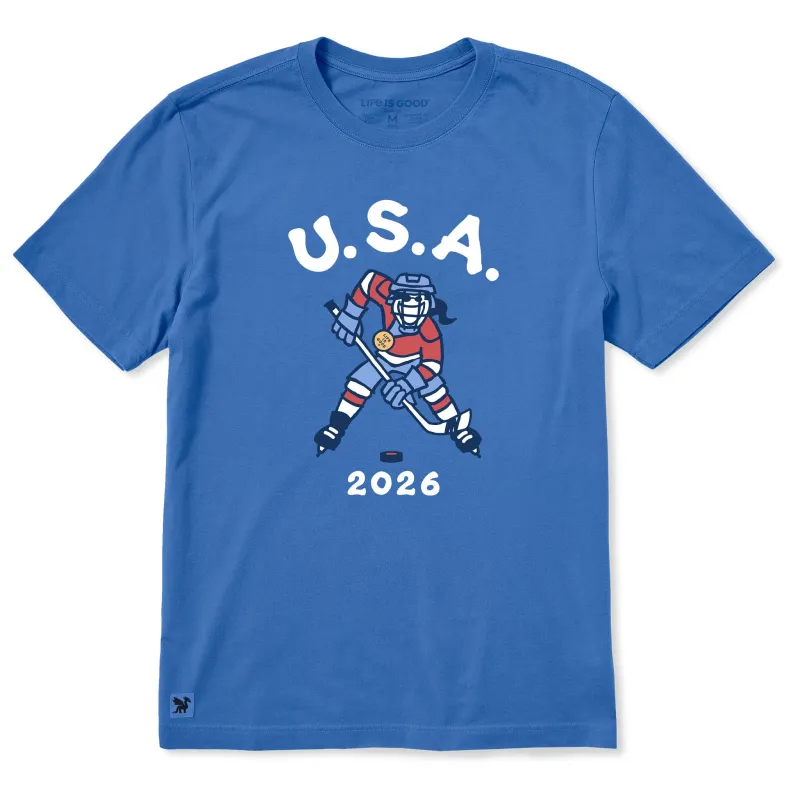 Men's Jackie Hockey Gold 2026 Short Sleeve Crusher Tee sold by Life is Good