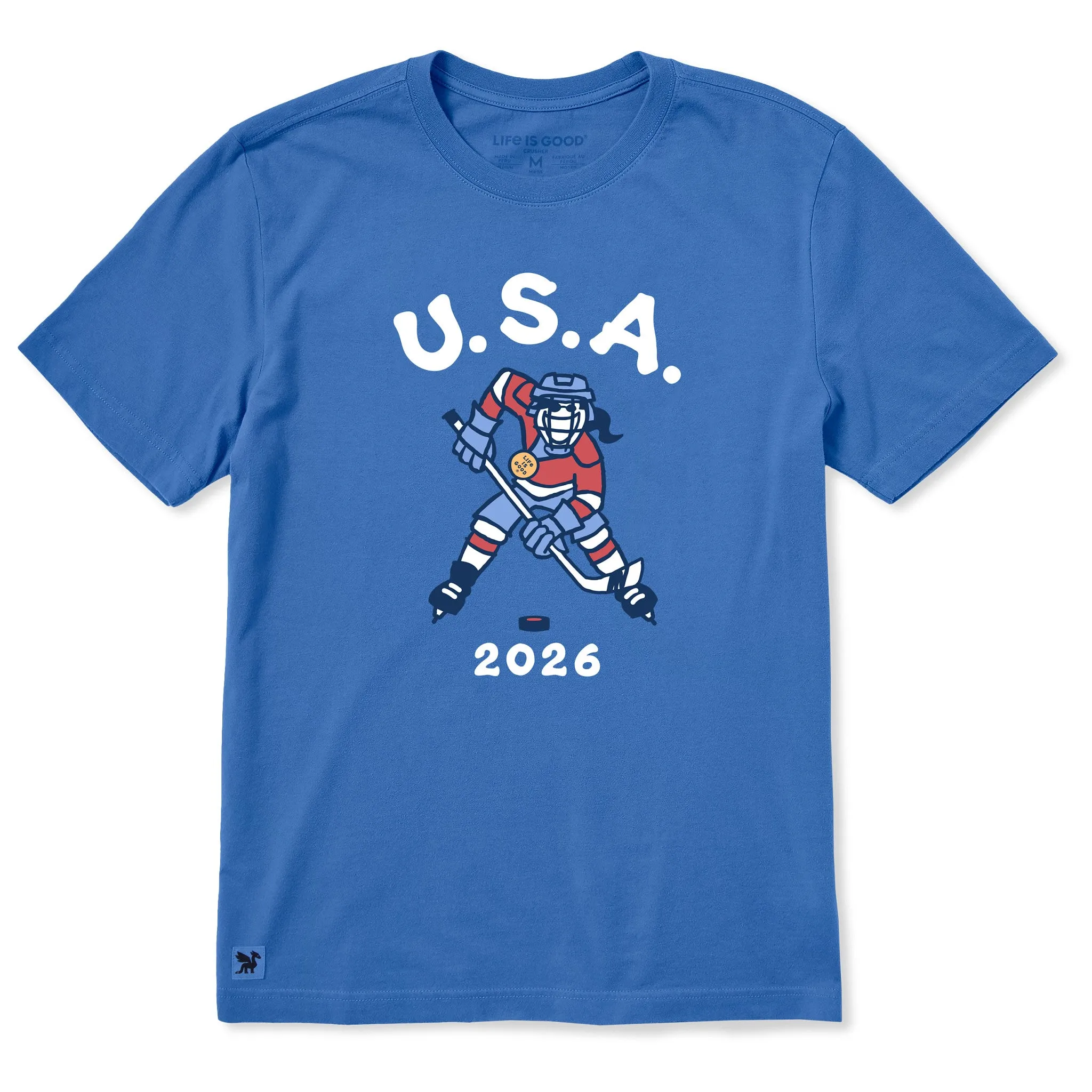 Men's Jackie Hockey Gold 2026 Short Sleeve Crusher Tee sold by Life is Good