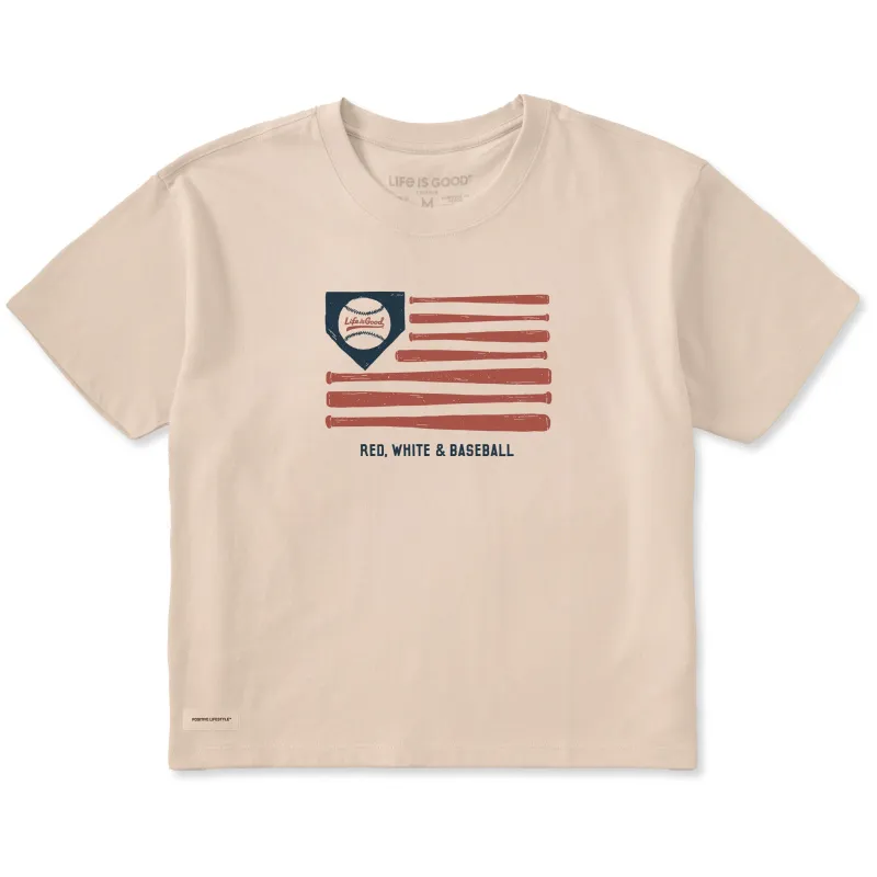 Women's Red White & Baseball Flag Short Sleeve Crusher Boxy Tee made by Life is Good