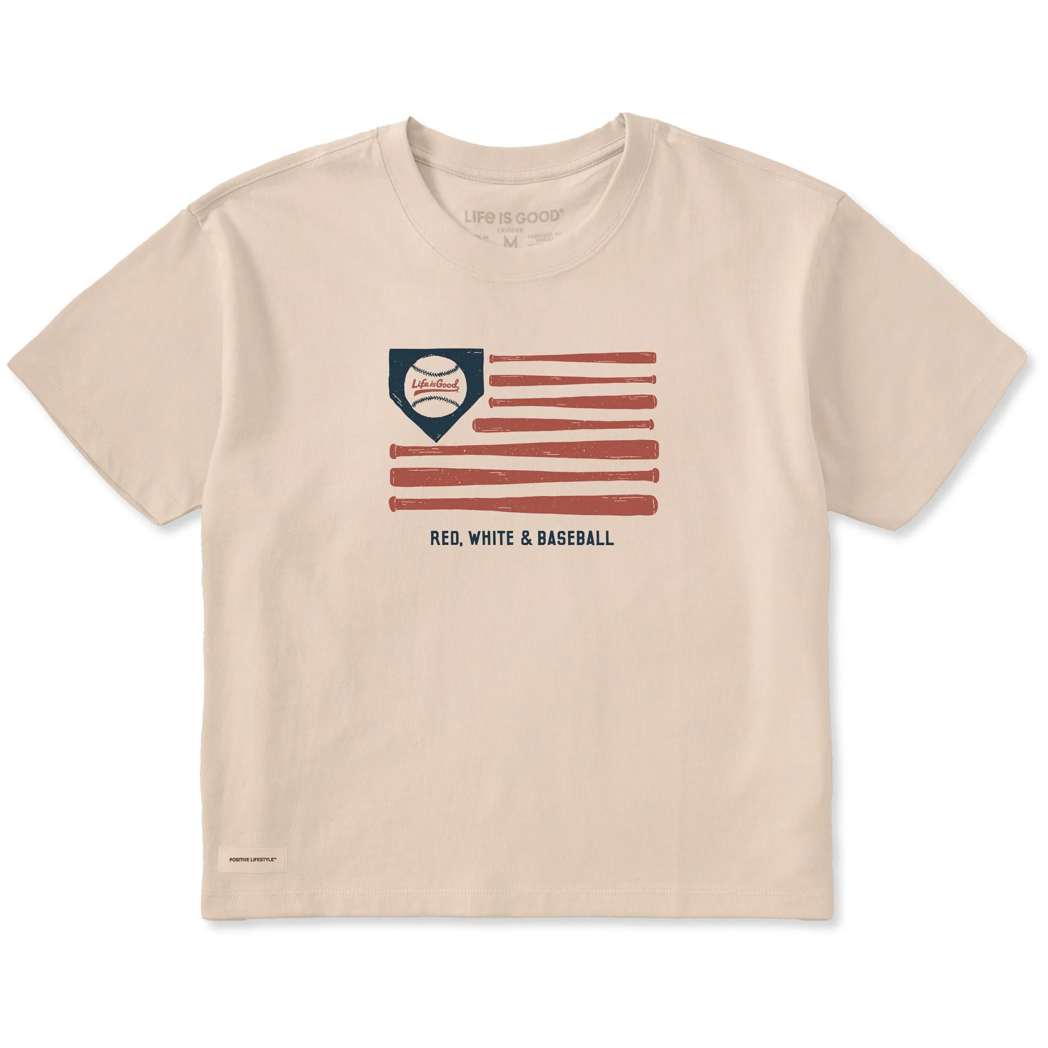 Women's Red White & Baseball Flag Short Sleeve Crusher Boxy Tee sold by Life is Good