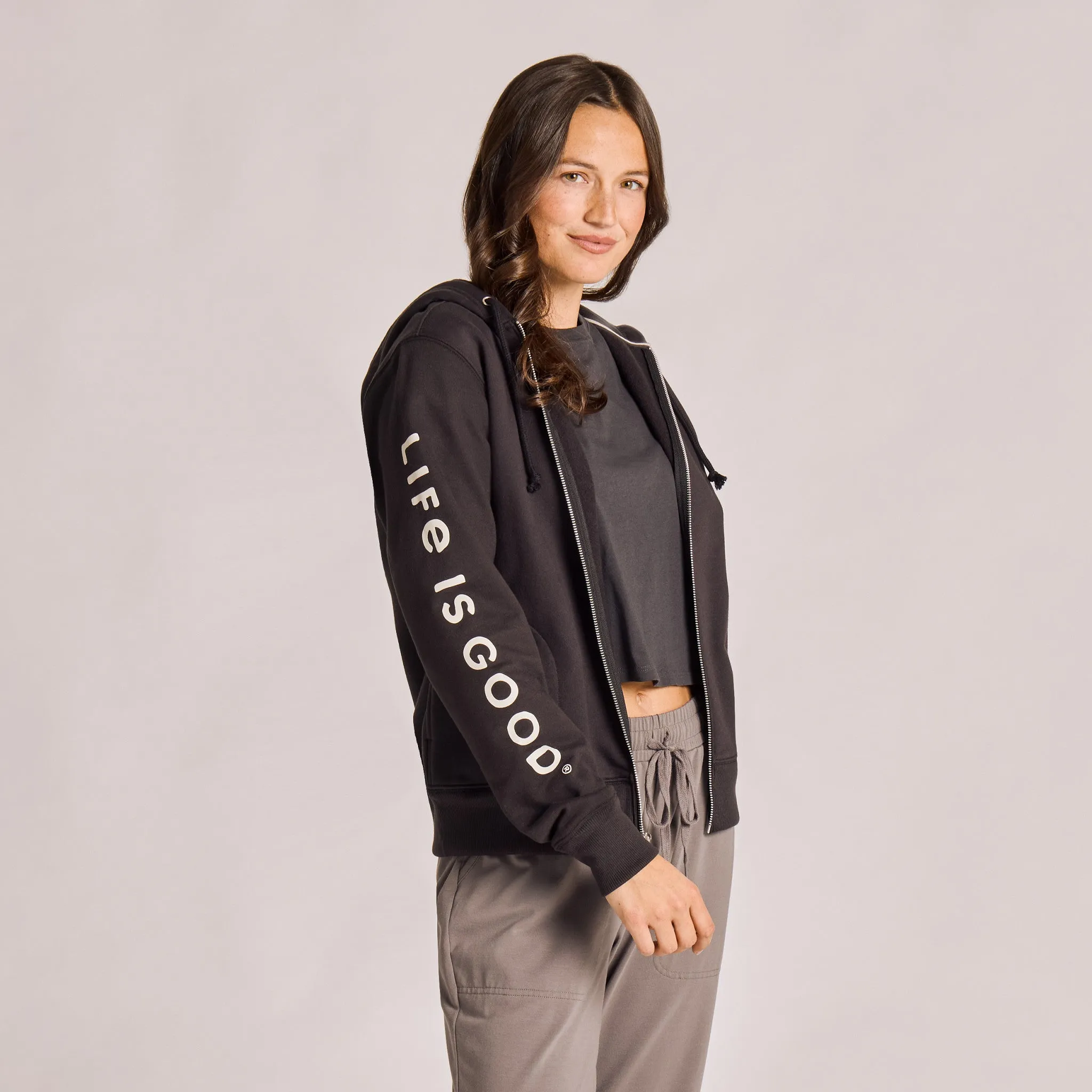 Women's Life is Good Crafty Wordmark Good Vibes Zip Hoodie sold by Life is Good