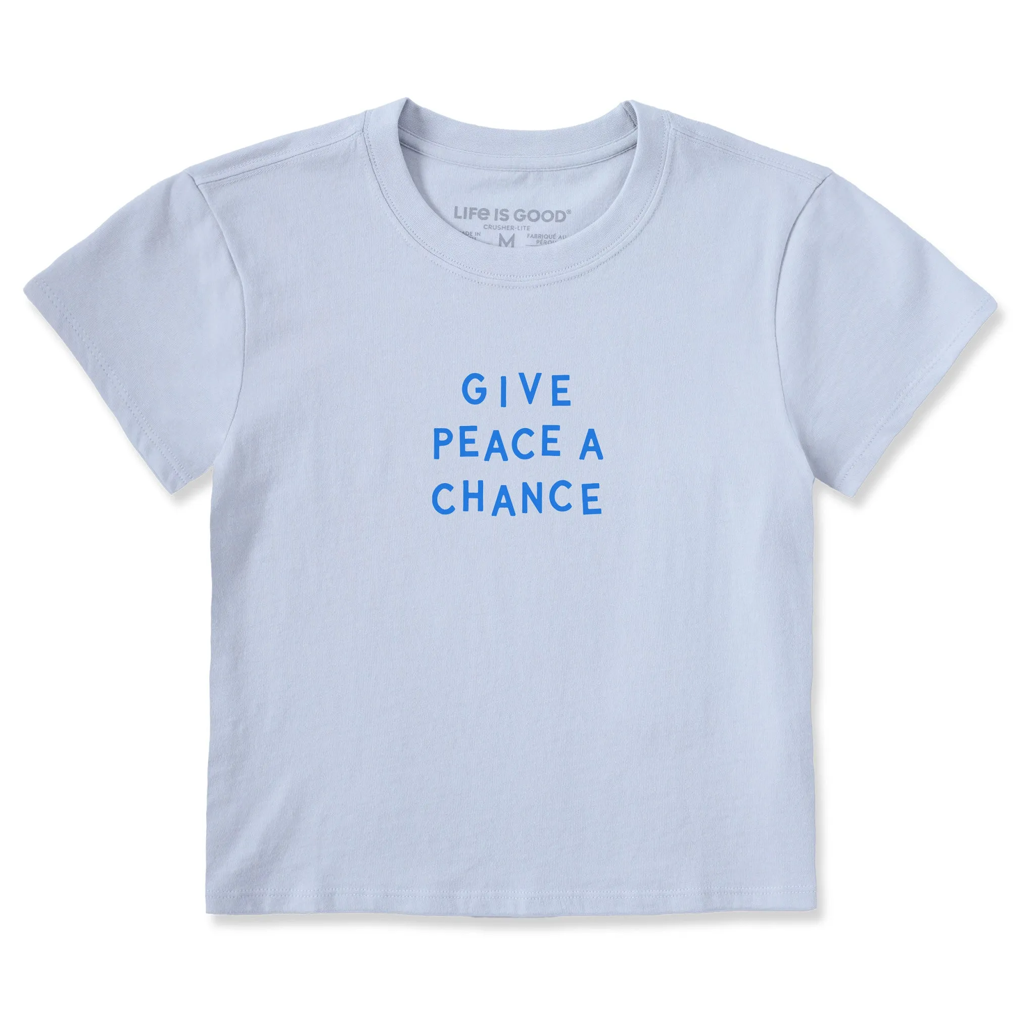 Women's Give Peace a Chance Jumble Crusher-LITE Shrunken Tee sold by Life is Good