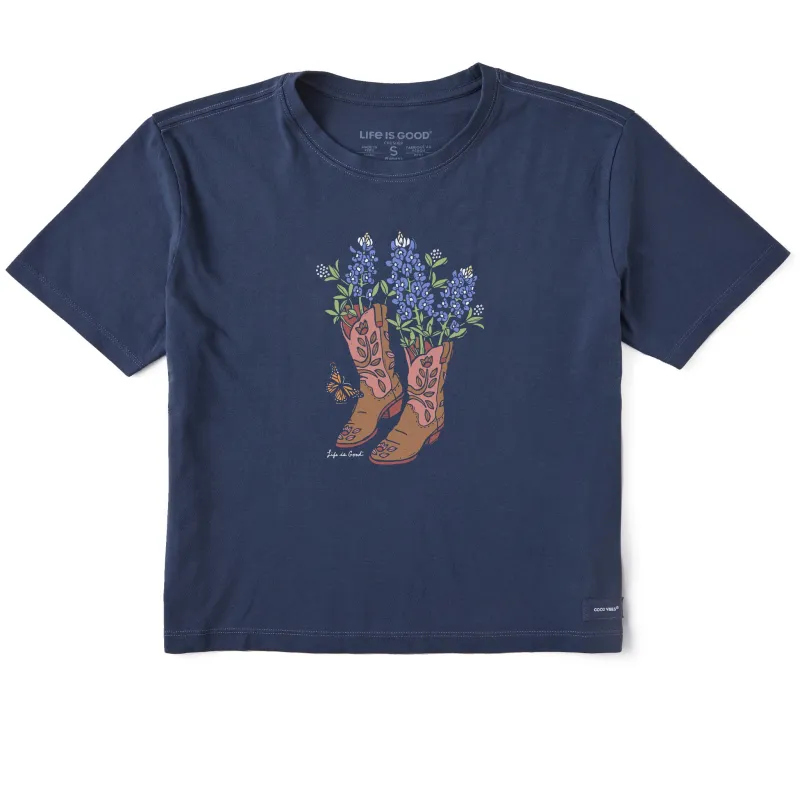 Women's Boots and Blue Bonnets Short Sleeve Crusher Boxy Tee made by Life is Good