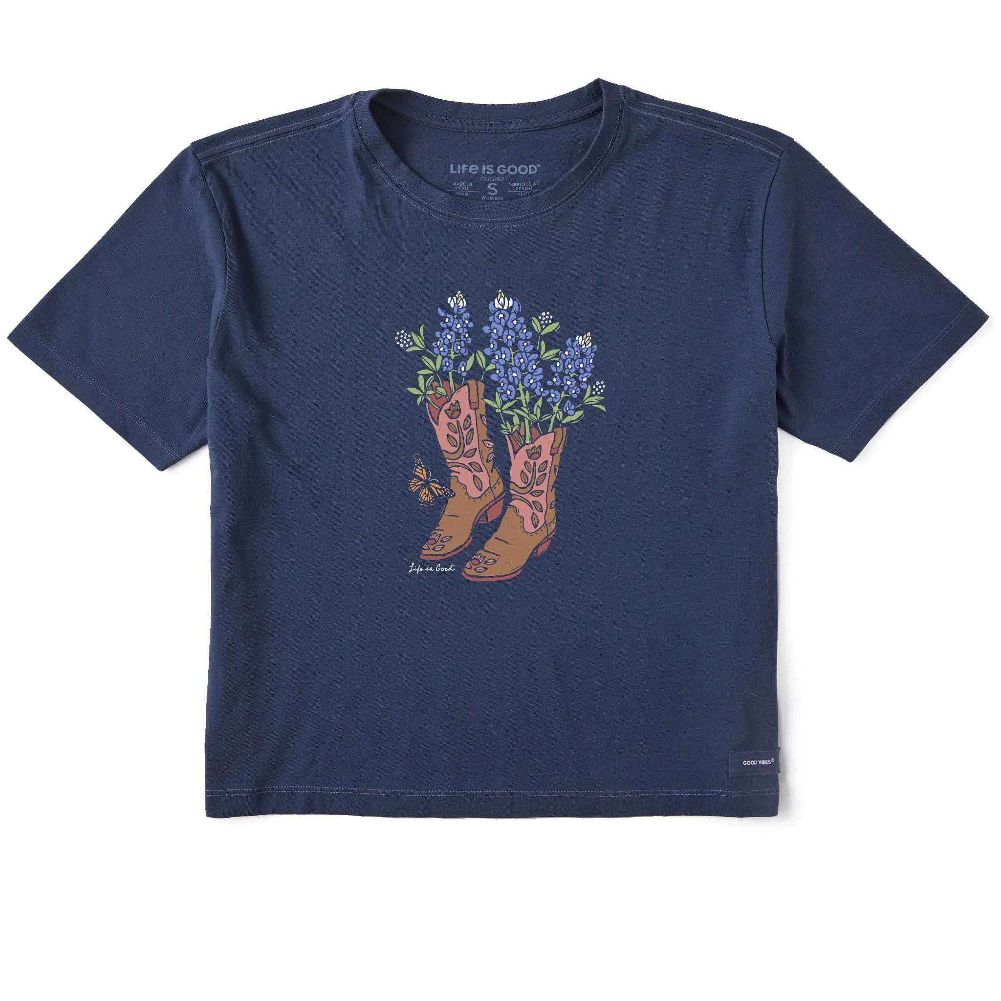 Women's Boots and Blue Bonnets Short Sleeve Crusher Boxy Tee sold by Life is Good