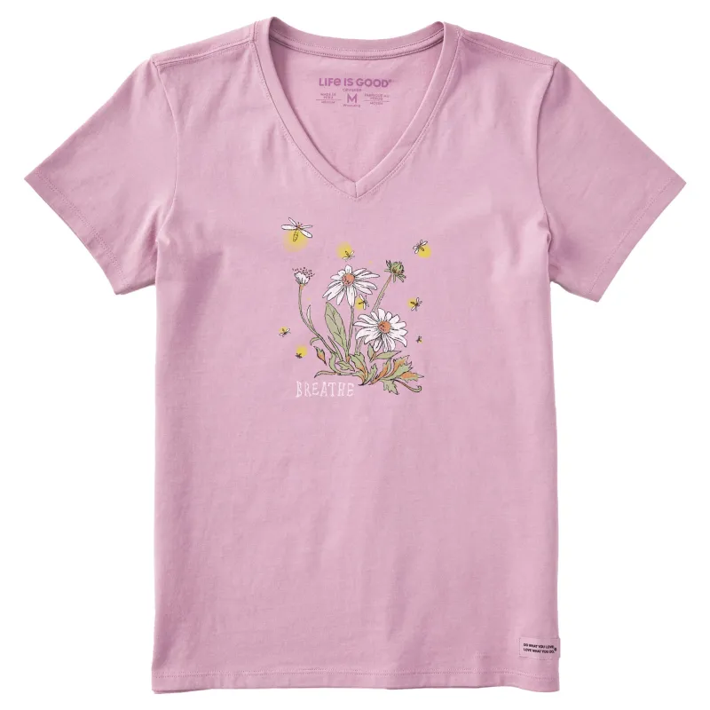 Women's Breathe Daisies Short Sleeve Crusher-LITE Vee sold by Life is Good