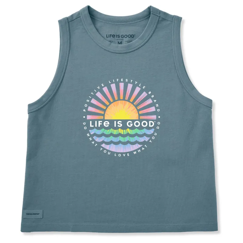 Women's Tie Dye Sunset Burst Crusher Boxy Tank made by Life is Good