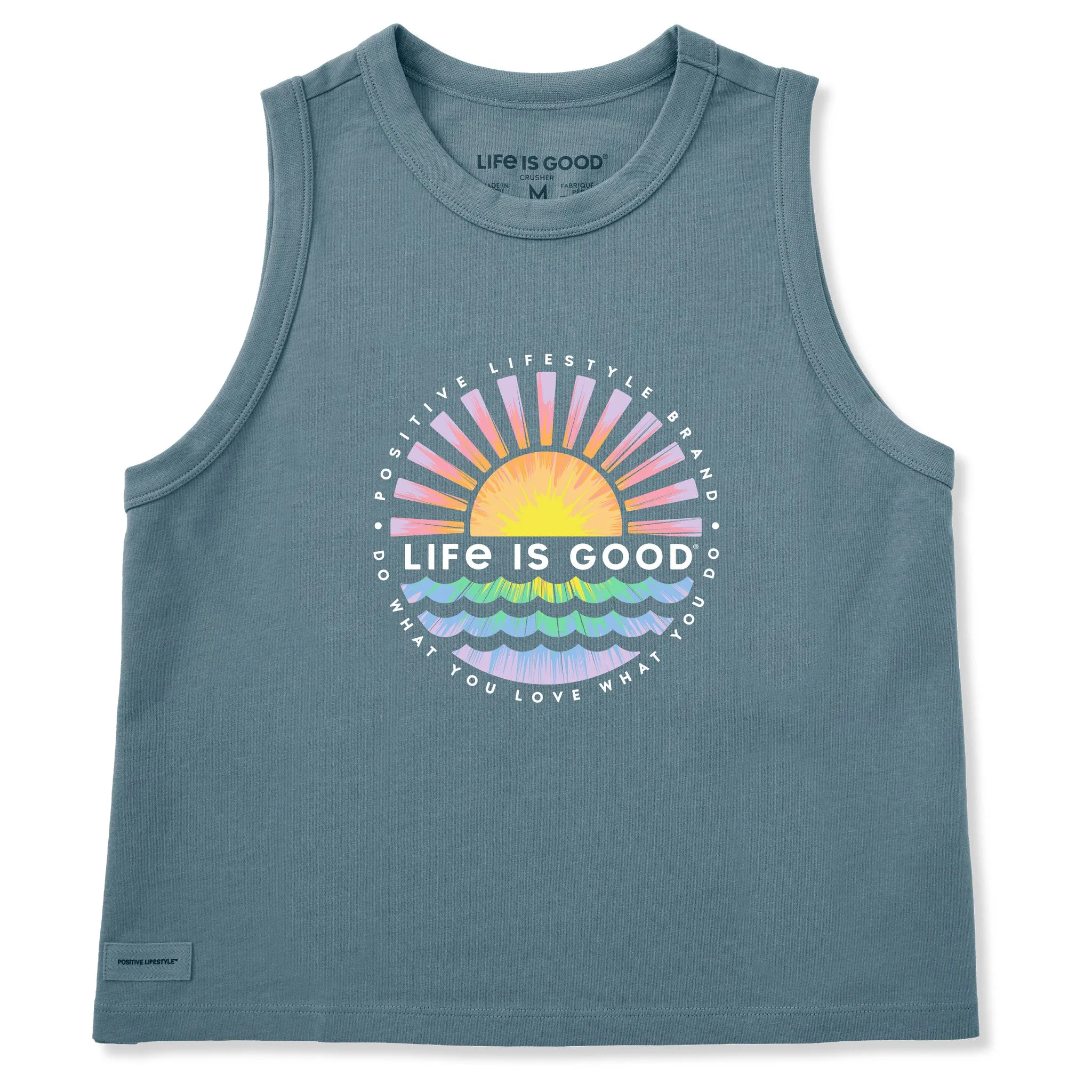 Women's Tie Dye Sunset Burst Crusher Boxy Tank sold by Life is Good