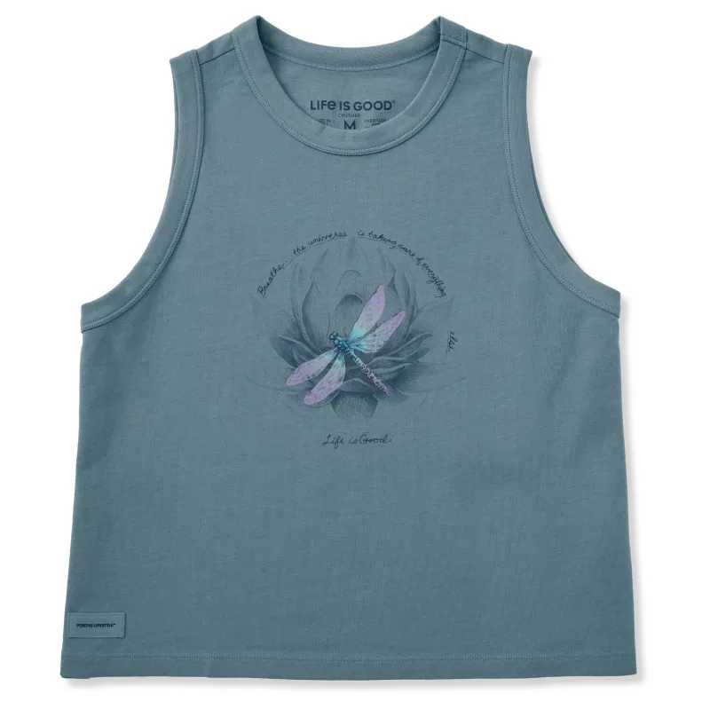 Women's Dragonfly Lotus Breathe Crusher Boxy Tank made by Life is Good