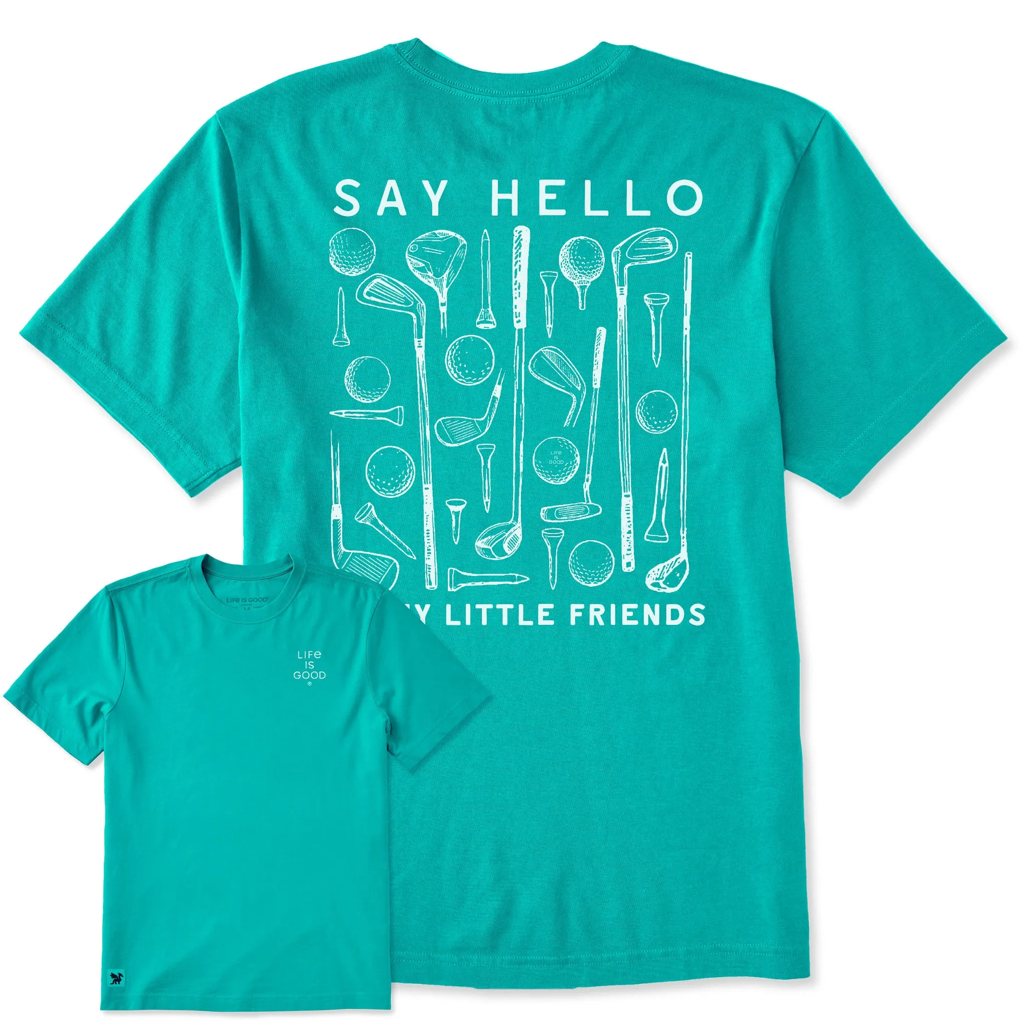Men's Say Hello to my Little Golf Friends Short Sleeve Crusher Tee sold by Life is Good