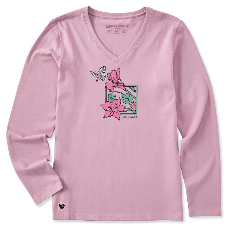 Women's Trumpet Flower Frame Long Sleeve Crusher Vee made by Life is Good