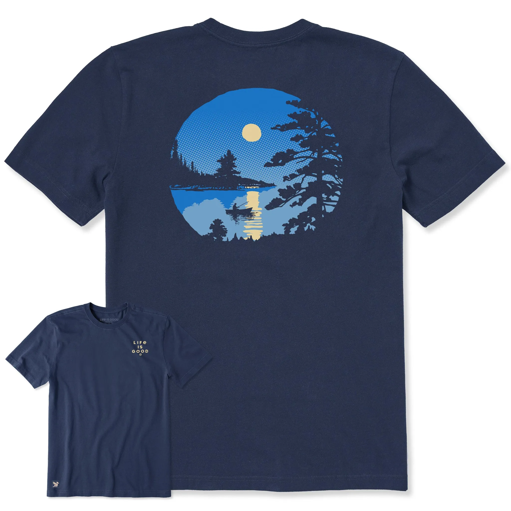 Men's Moonlit Lake Boat Short Sleeve Crusher Tee sold by Life is Good