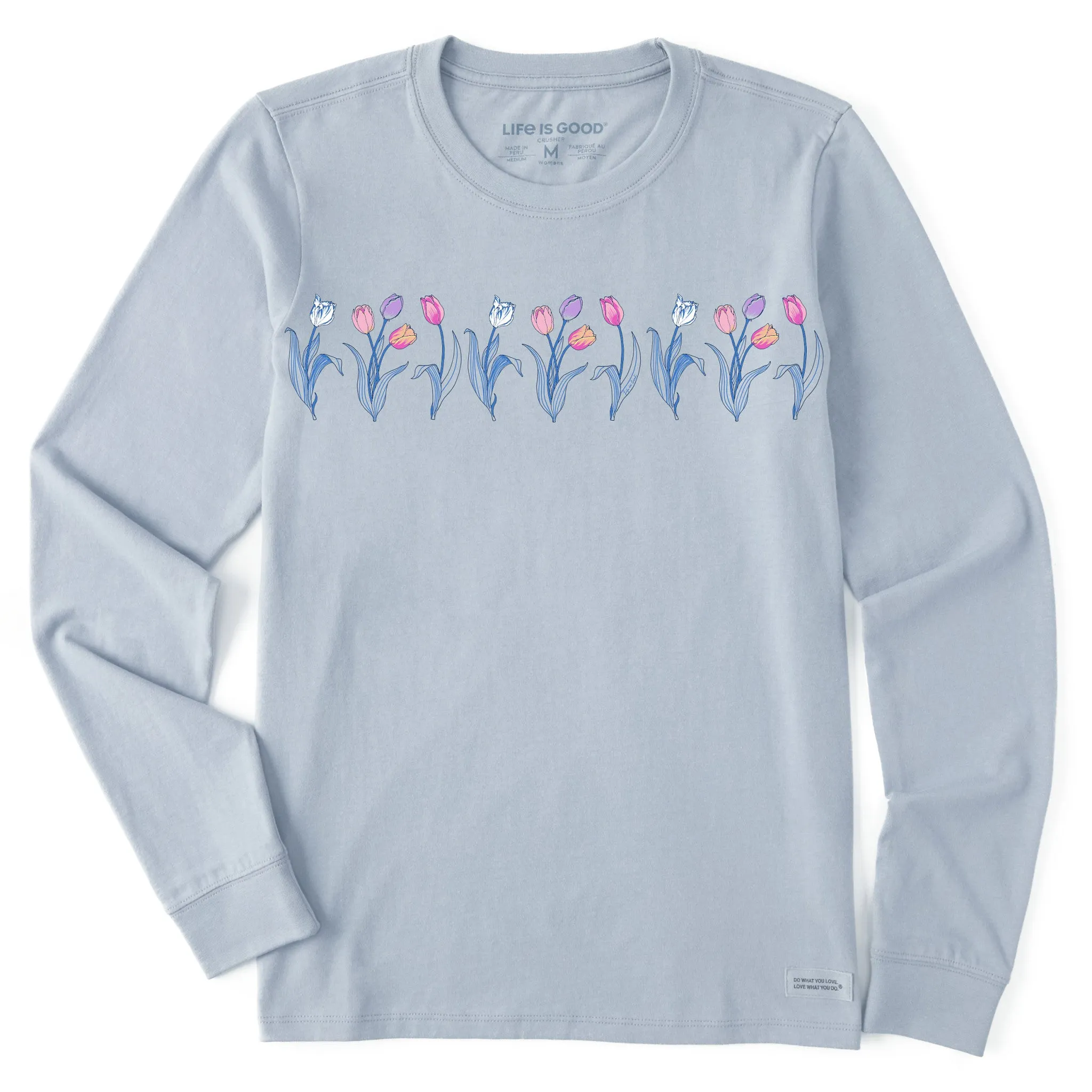 Women's Detailed Tulip Garden Long Sleeve Crusher Tee sold by Life is Good