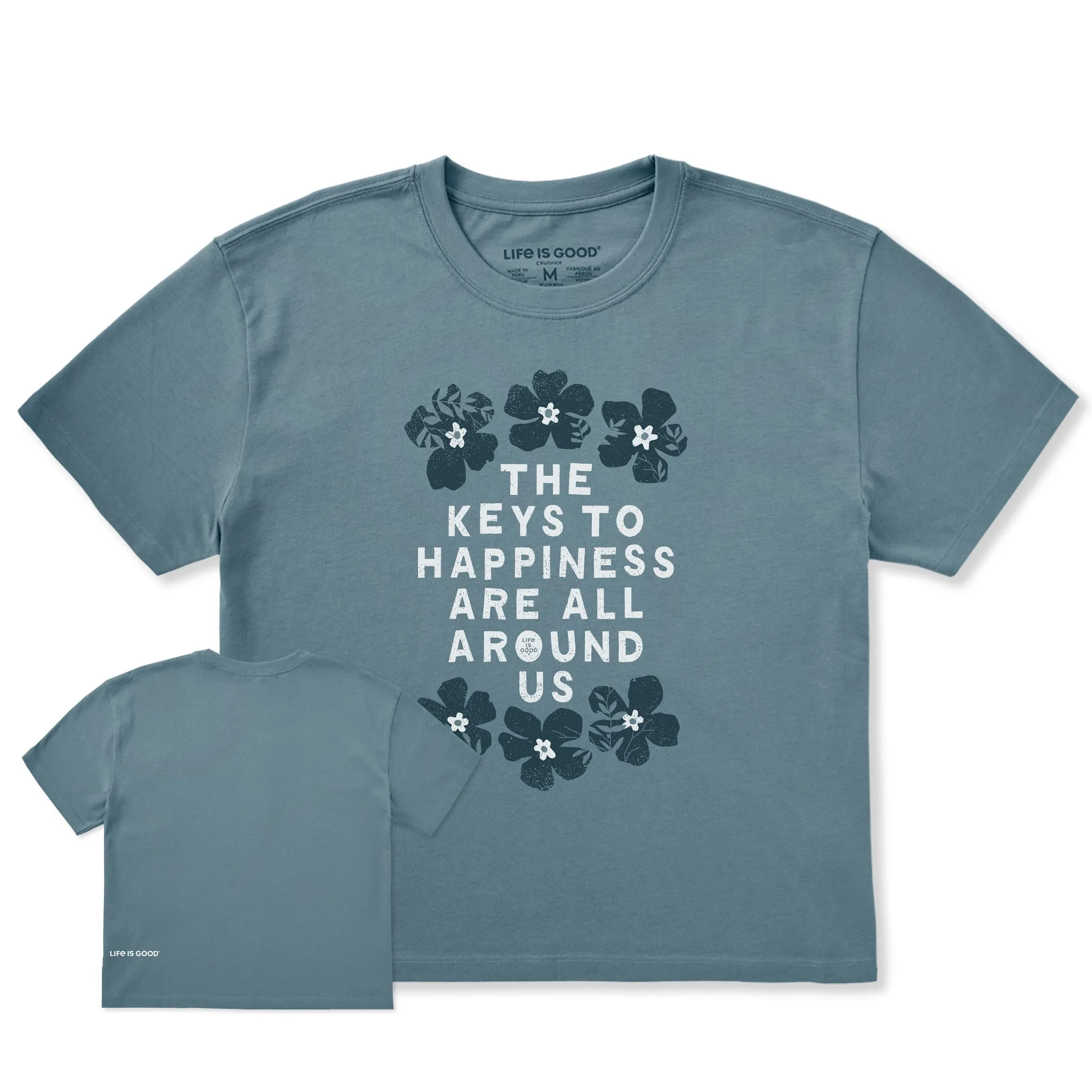 Women's Keys to Happiness Floral Short Sleeve Crusher Boxy Tee sold by Life is Good